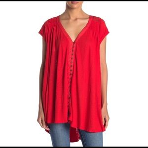 Free People - Red - L - Highland Linen V-Neck